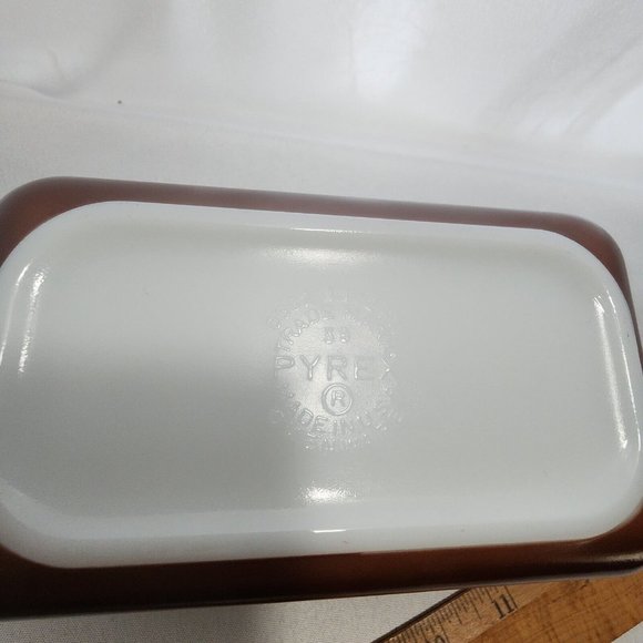 Pyrex Old Orchard Brown 1.5 pint Refrigerator Dish 0502 small glass loaf pan - Picture 6 of 8